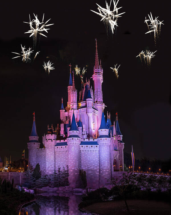 Cinderella Art Print featuring the photograph Fireworks over Cinderella's Castle by Chris Bordeleau