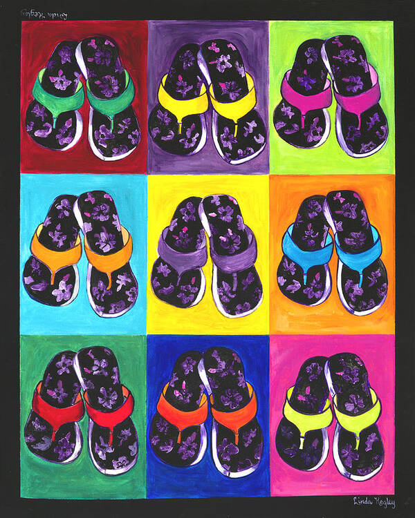 Flip Flops Art Print featuring the painting Flip Flops After Andy Warhol by Linda Kegley