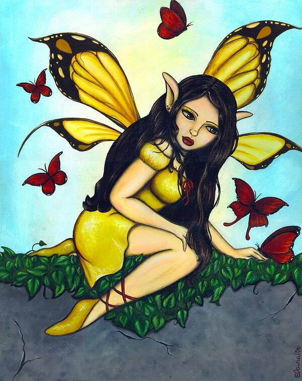 Fairy Art Print featuring the painting Fluttering Visitors by Elaina Wagner