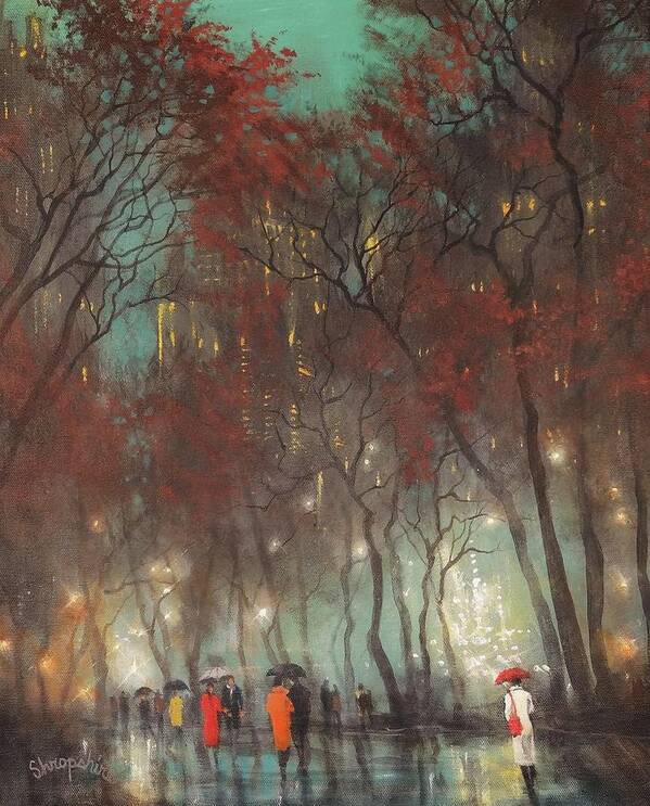 City Rain Art Print featuring the painting Foggy Afternoon by Tom Shropshire