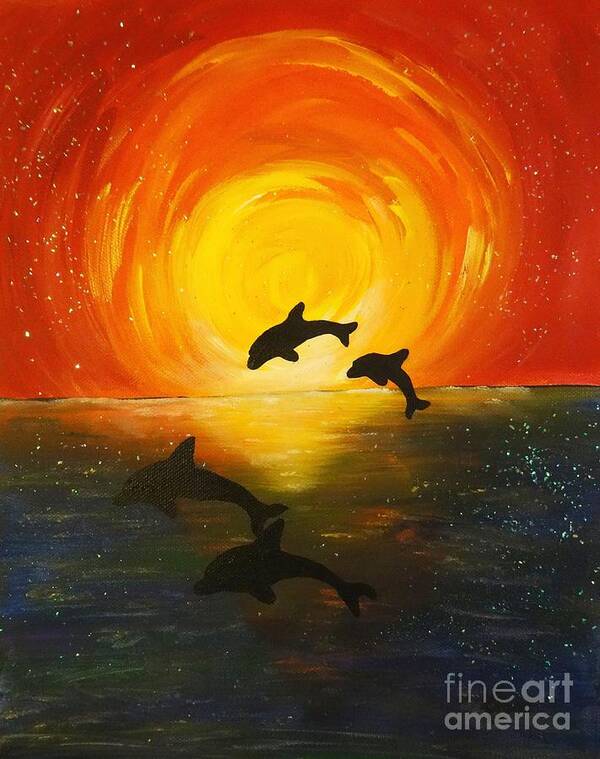 Dolphins Art Print featuring the painting Forever Friends by Karen Jane Jones