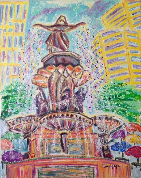 Fountain Square Art Print featuring the painting Fountain Square Cincinnati Ohio by Diane Pape