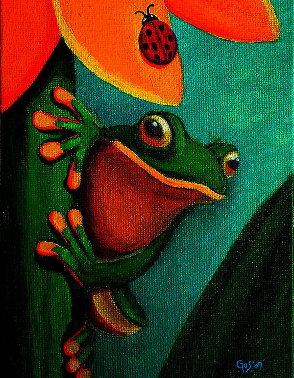 Frog Art Print featuring the painting Frog and ladybug by Nick Gustafson