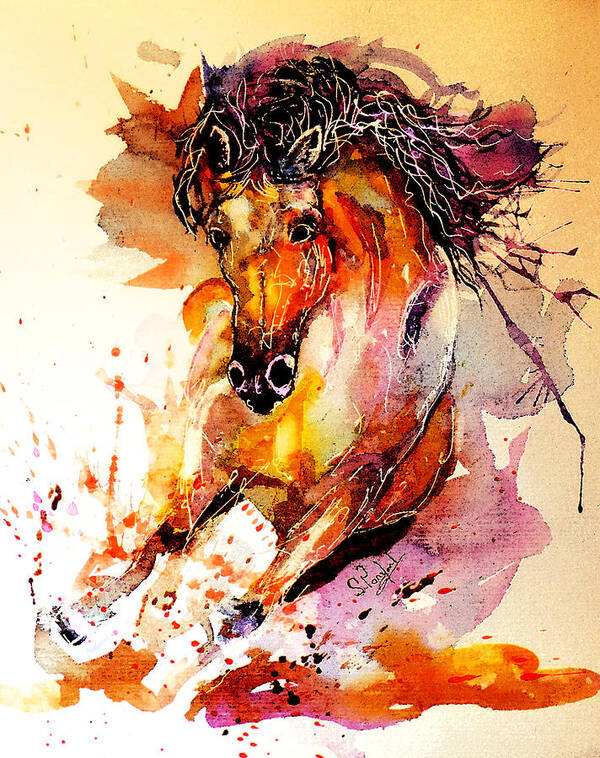 Horse Art Print featuring the painting Galloping horse by Steven Ponsford
