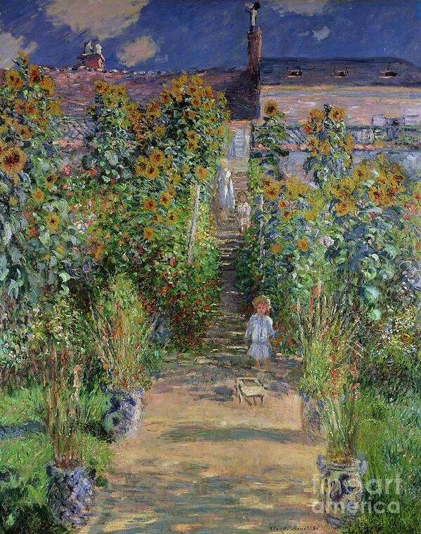 The Artist's Garden At Vetheuil Art Print featuring the painting Garden at Vetheuil by Claude Monet