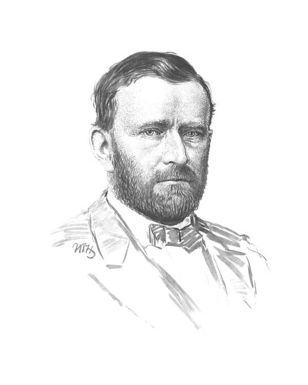 Ulysses S Grant Art Print featuring the mixed media General Ulysses Grant Sketch by War Is Hell Store