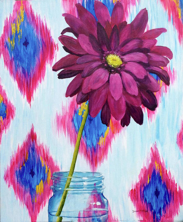 Ikat Art Print featuring the painting Gerber Daisy in Mason Jar by Donna Tucker