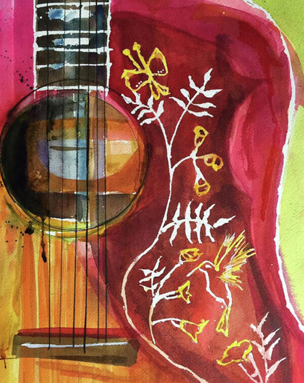 Guitar Art Print featuring the painting Gibson Hummingbird by Bonny Butler