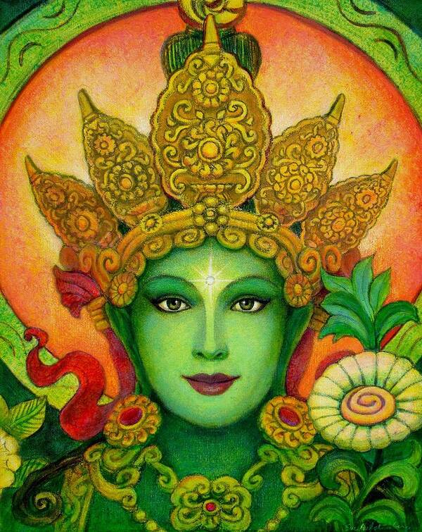 Goddess Art Print featuring the painting Goddess Green Tara's Face by Sue Halstenberg