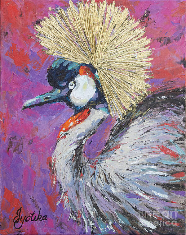 Grey Crowned Crane Art Print featuring the painting Golden Crown by Jyotika Shroff