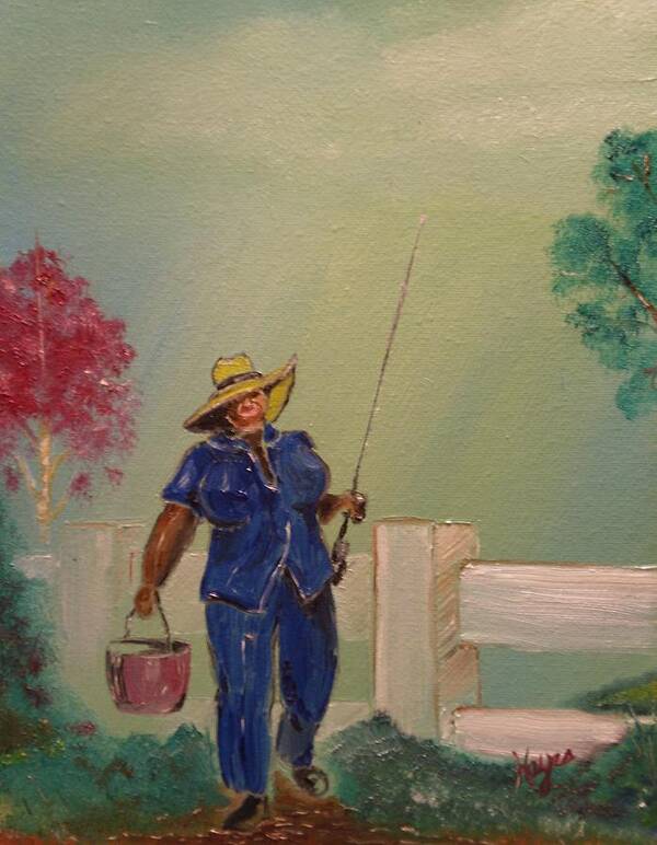 Fishing Art Print featuring the painting Gone Fishing by Barbara Hayes