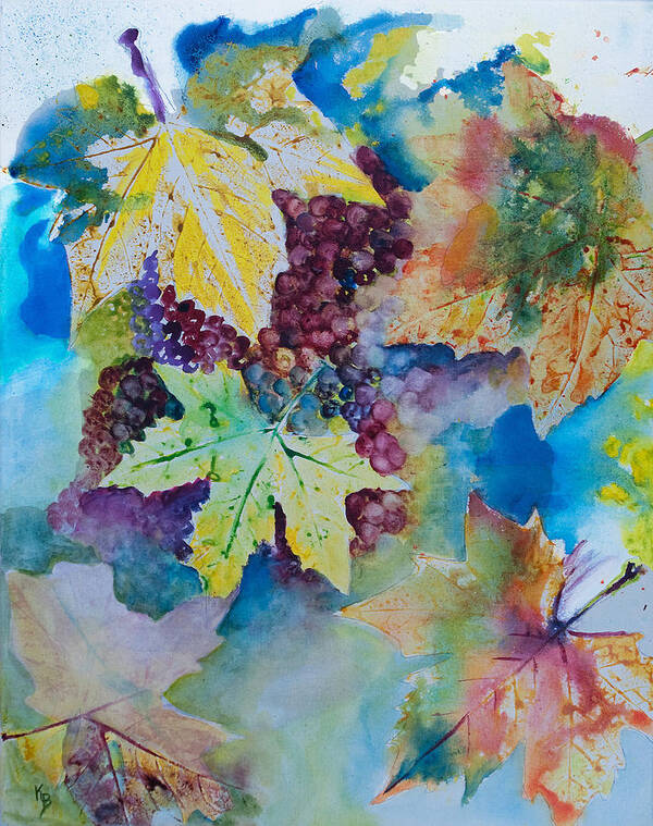 Grapes Art Print featuring the painting Grapes and Leaves by Karen Fleschler