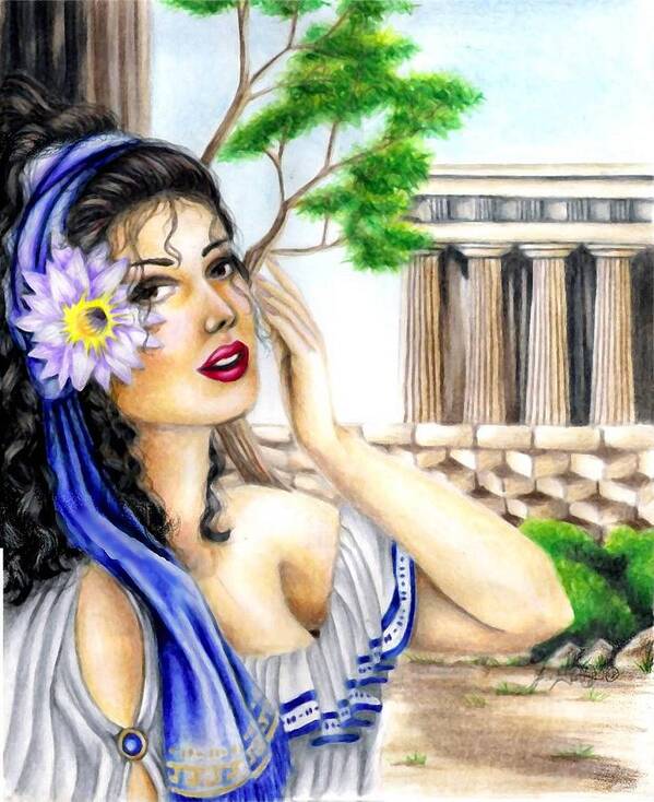 Colored Pencil Art Print featuring the drawing Greecian Lotus by Scarlett Royale