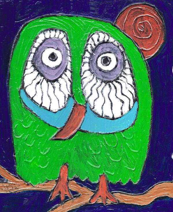 Owl Art Print featuring the painting Green Hooter by Wayne Potrafka