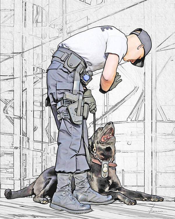 Policeman Art Print featuring the digital art Guarding the City by Frances Miller