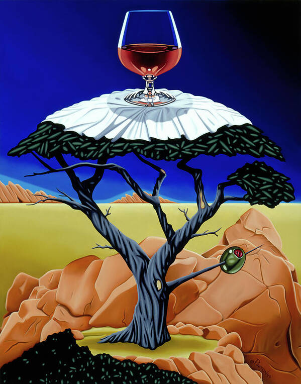 Cypress Tree Art Print featuring the painting Happy Hour at the Midreal Cypress by Paxton Mobley