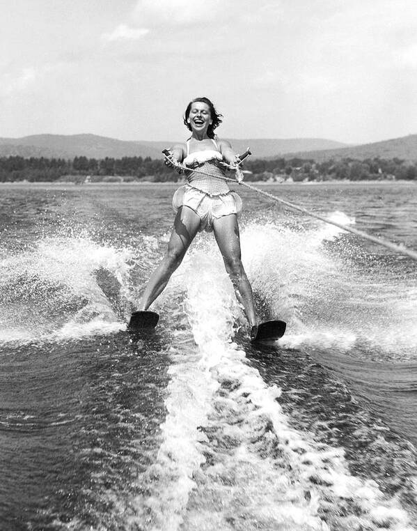 1 Person Only Art Print featuring the photograph Happy Woman Water Skier by Underwood Archives
