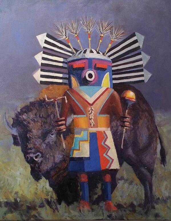 Kachina Art Print featuring the painting He Runs With The Buffalo by Jessica Anne Thomas