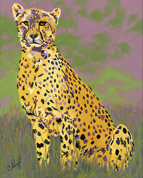 Cheetah Art Print featuring the painting He Who Scratched Me by Cheryl Bowman
