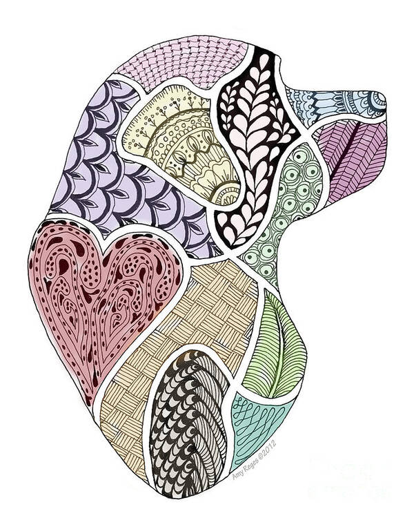 Amy Reges Art Print featuring the drawing Heart Labrador Doggie Doodle by Amy Reges