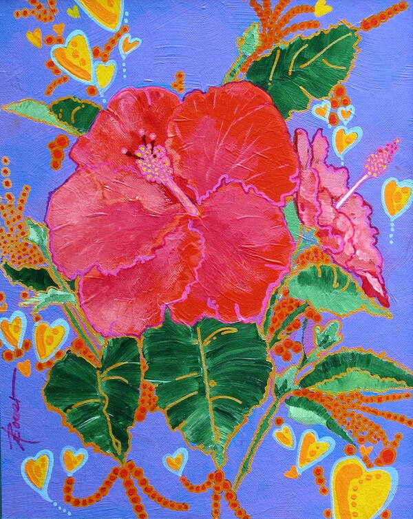 Flowers Art Print featuring the painting Hibiscus Motif by Adele Bower
