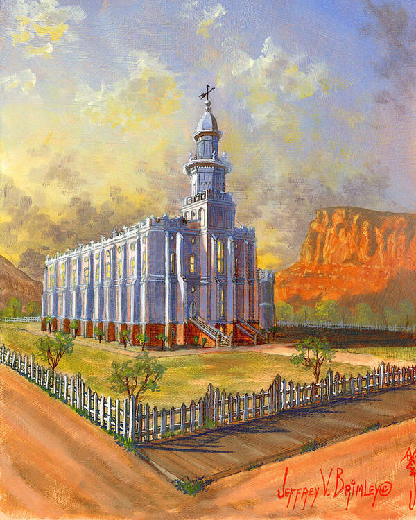St. George Temple Art Print featuring the painting Historic St. George Temple by Jeff Brimley