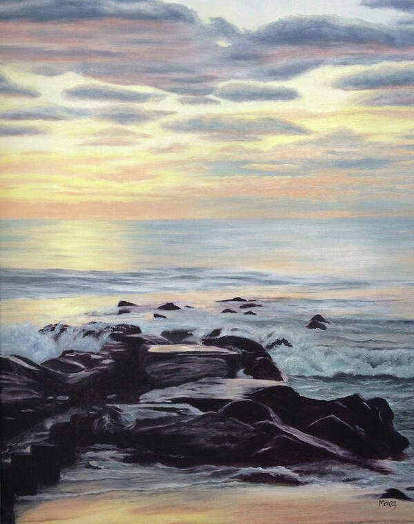Sunrise; Ocean; Beach; Holgate Art Print featuring the painting Holgate Sunrise 1 by Marg Wolf