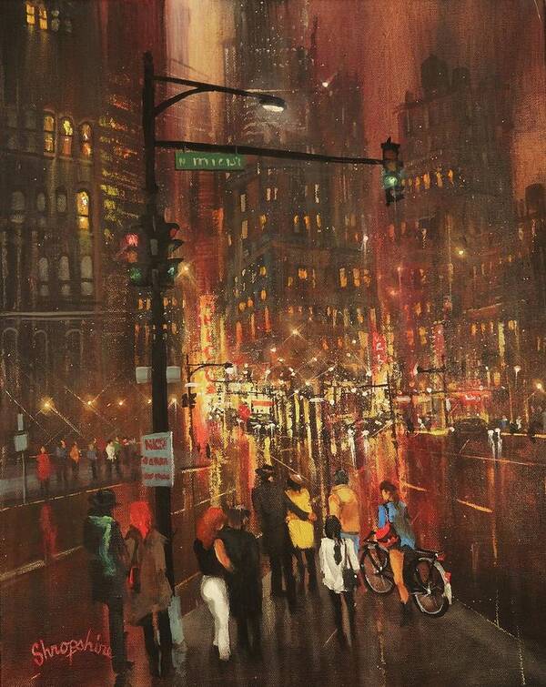 ; Christmas Shopping Art Print featuring the painting Holiday Shoppers by Tom Shropshire