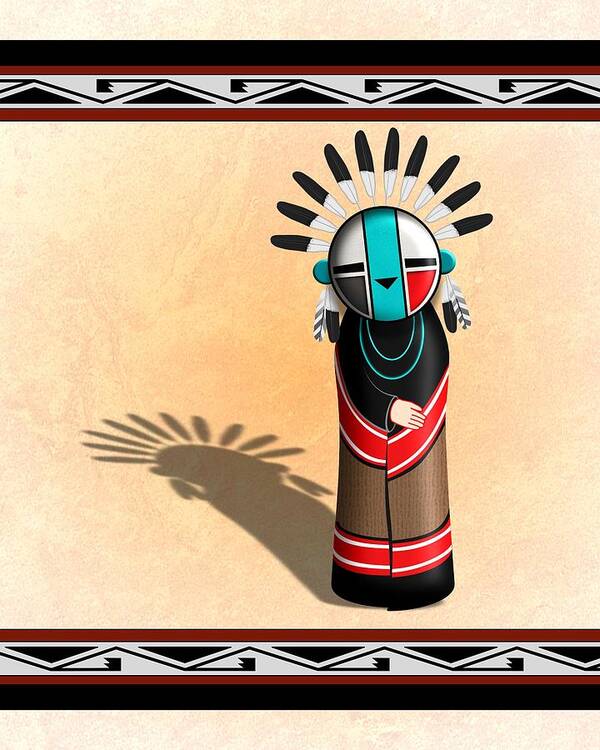 Native American Art Art Print featuring the digital art Hopi Sun Face Kachina by John Wills