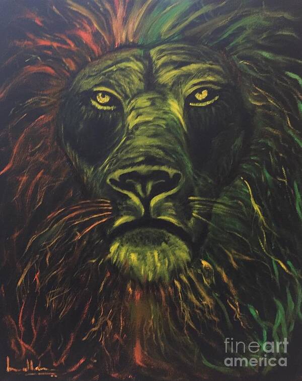 Lion Art Print featuring the painting In the dark by Brindha Naveen