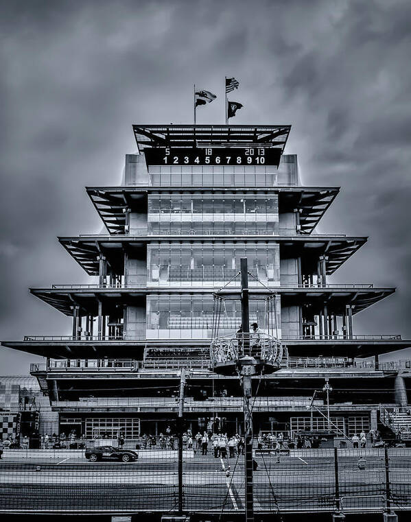 2013 Art Print featuring the photograph Indy 500 Pagoda - Black and White by Ron Pate