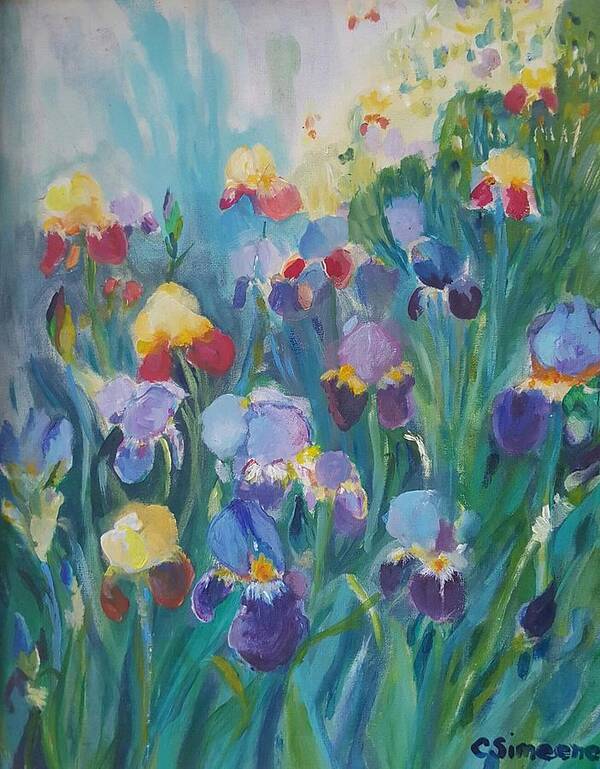 Iris Art Print featuring the painting Iris Garden by Cheryl LaBahn Simeone
