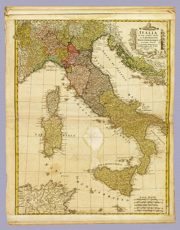 Italia Art Print featuring the photograph Italia Antique 1790 Italy Map by Phil Cardamone