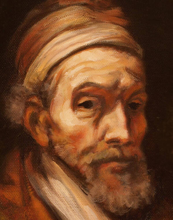  Art Print featuring the painting Jacob Trip after Rembrandt closeup of face by Katherine Huck Fernie Howard
