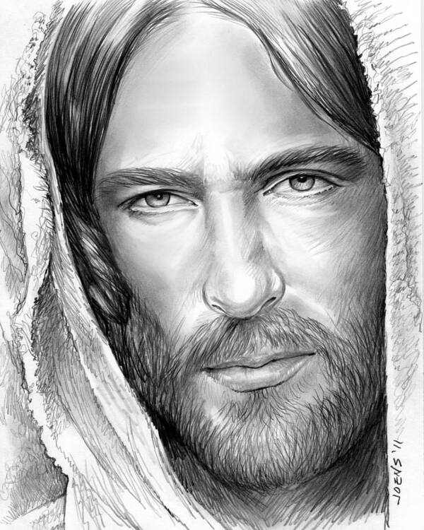Jesus Art Print featuring the drawing Jesus Face by Greg Joens