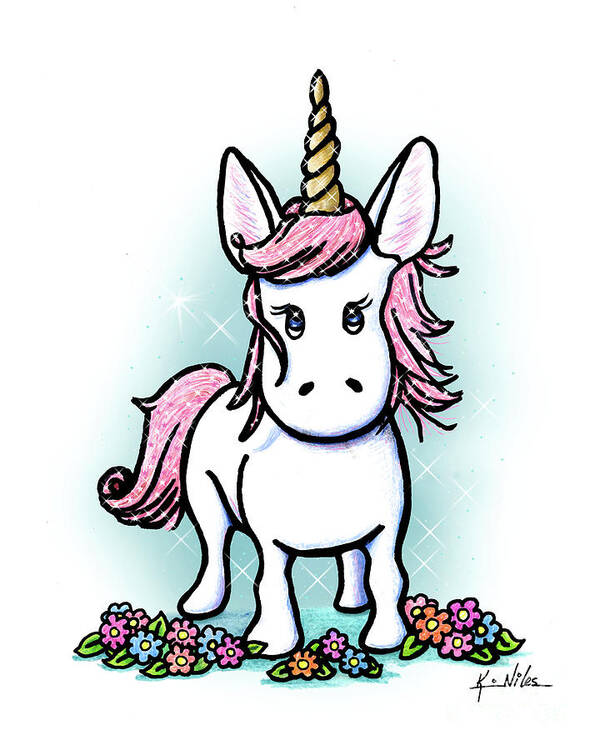 Unicorn Art Print featuring the drawing KiniArt Unicorn Sparkle by Kim Niles aka KiniArt