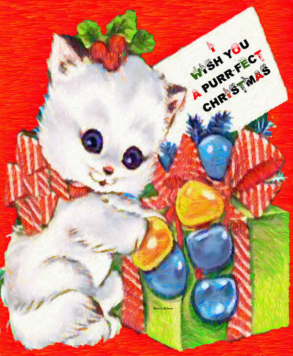 Rafael Salazar Art Print featuring the digital art Kitty at Christmas time by Rafael Salazar