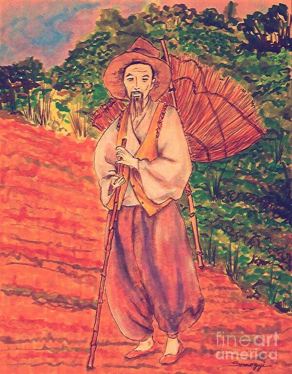 Korea Art Print featuring the painting Korean Farmer on Red Earth by Jayne Somogy