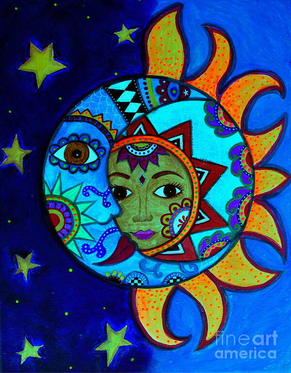 Sun And Moon Art Print featuring the painting La Luna,el Sol by Pristine Cartera Turkus