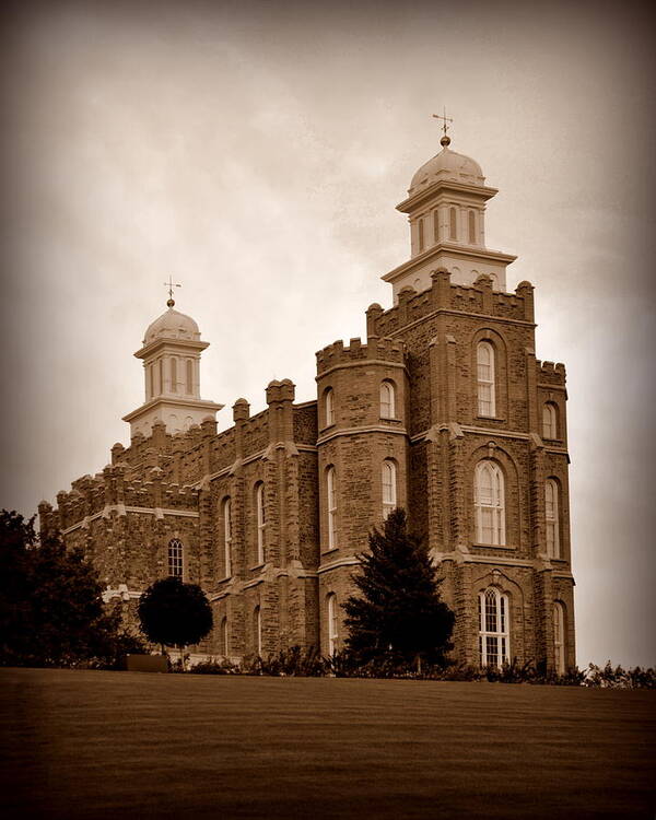 Lds Art Print featuring the photograph LDS Temple Logan Utah Sepia by Nathan Abbott