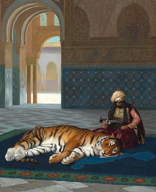 Jean-leon Gerome Art Print featuring the painting Le Tigre et Le Gardien by Jean-Leon Gerome