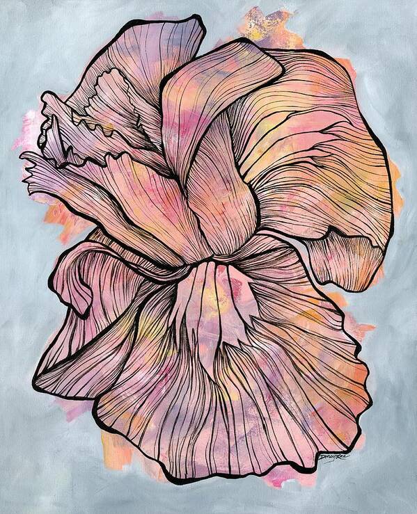 Flower Art Print featuring the painting Lines and Layers by Darcy Lee Saxton