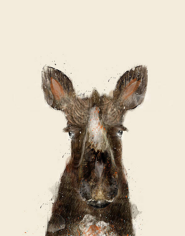 Moose Portraits Art Print featuring the painting Little Moose by Bri Buckley