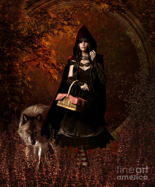 Little Red Riding Hood Art Print featuring the digital art Little Red Riding Hood Gothic by Shanina Conway