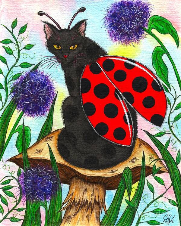 Ladybug Art Print featuring the painting Logan Ladybug Fairy Cat by Carrie Hawks