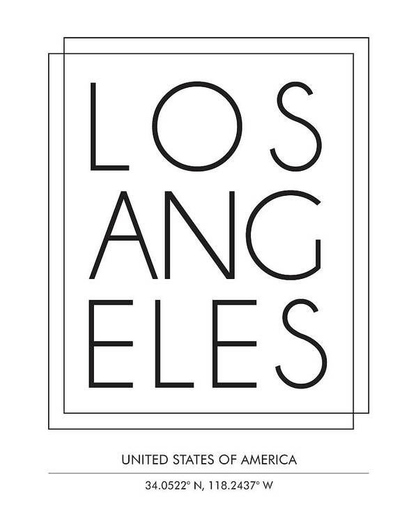 Los Angeles Art Print featuring the mixed media Los Angeles, United States Of America - City Name Typography - Minimalist City Posters #1 by Studio Grafiikka
