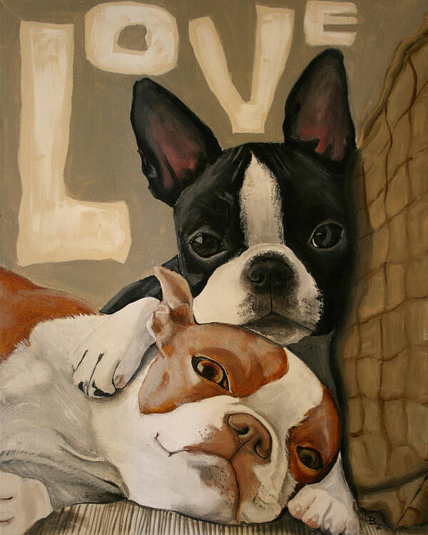 Boston Terrier Art Print featuring the painting Love by Debbie Brown