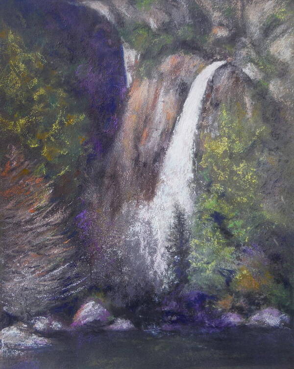 Yosemite Art Print featuring the pastel Lower Yosemite Falls by Sandra Lee Scott
