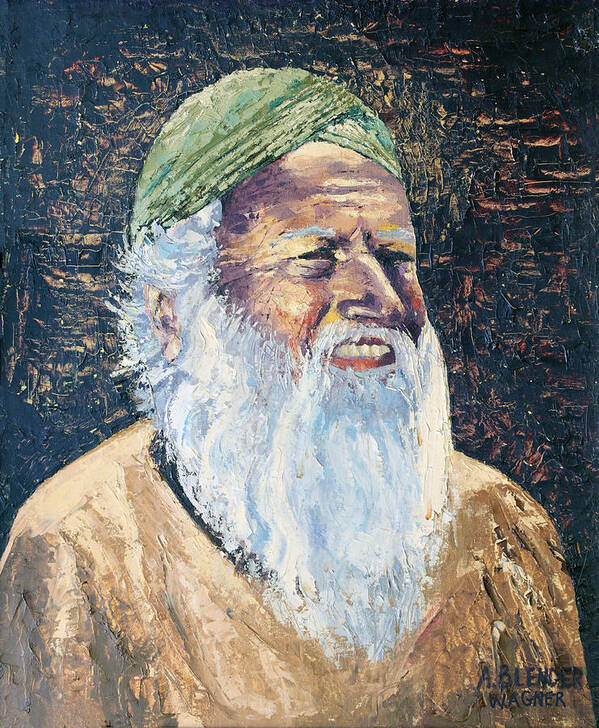 India Art Print featuring the painting Man In The Green Turban by Arline Wagner