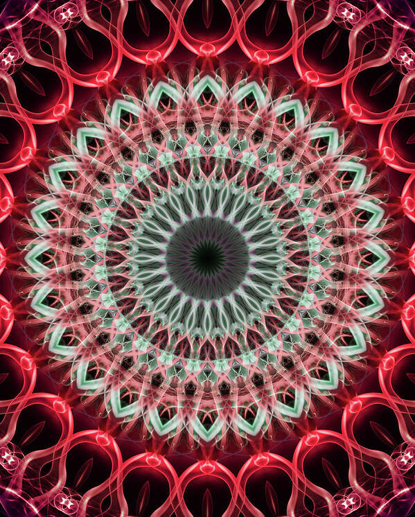 Mandala Art Print featuring the photograph Mandala in green and red tones by Jaroslaw Blaminsky